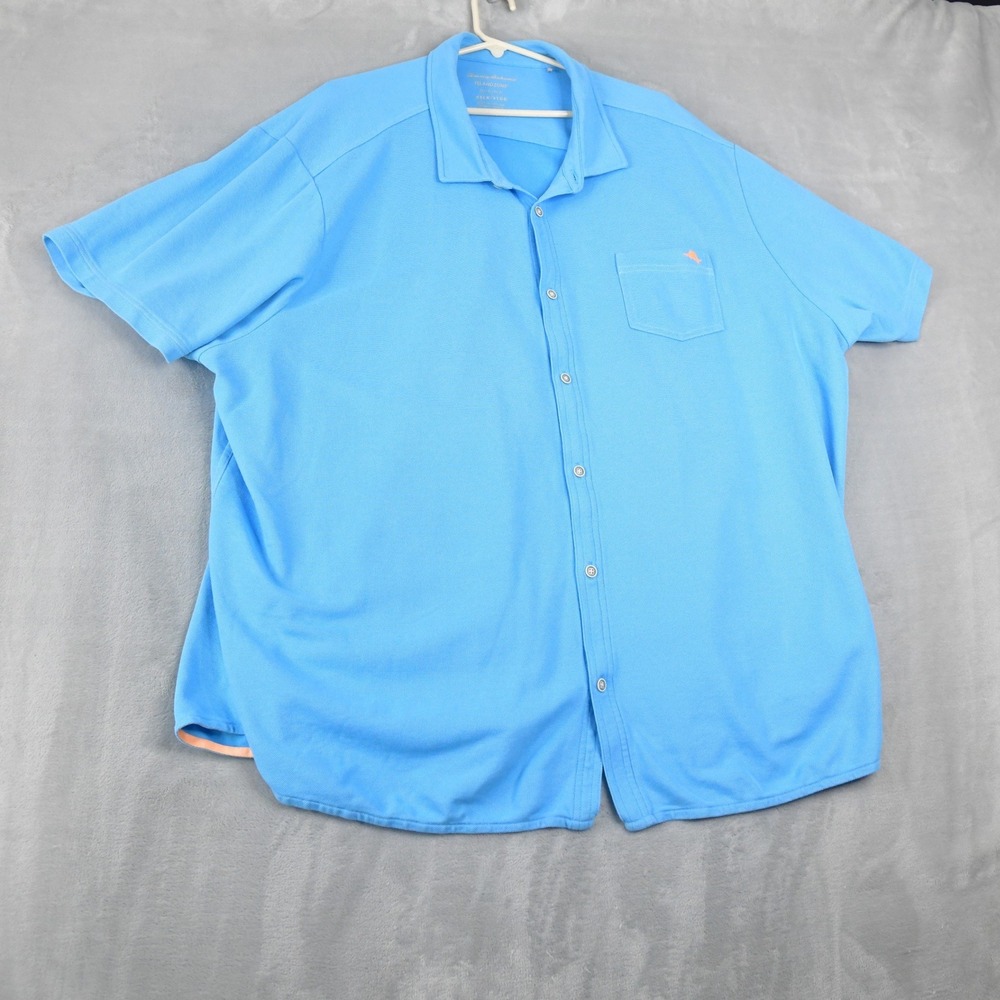 Tommy Bahama IslandZone Blue Button Down Shirt Mens 4XLB Short Sleeve Pique